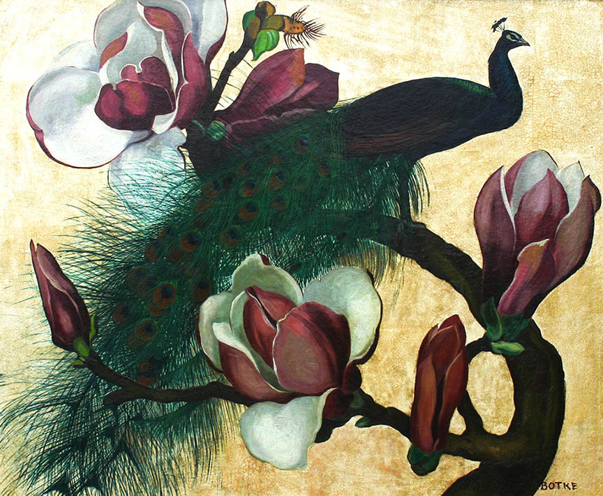 Jessie Arms Botke - Black Peacock and Magnolia